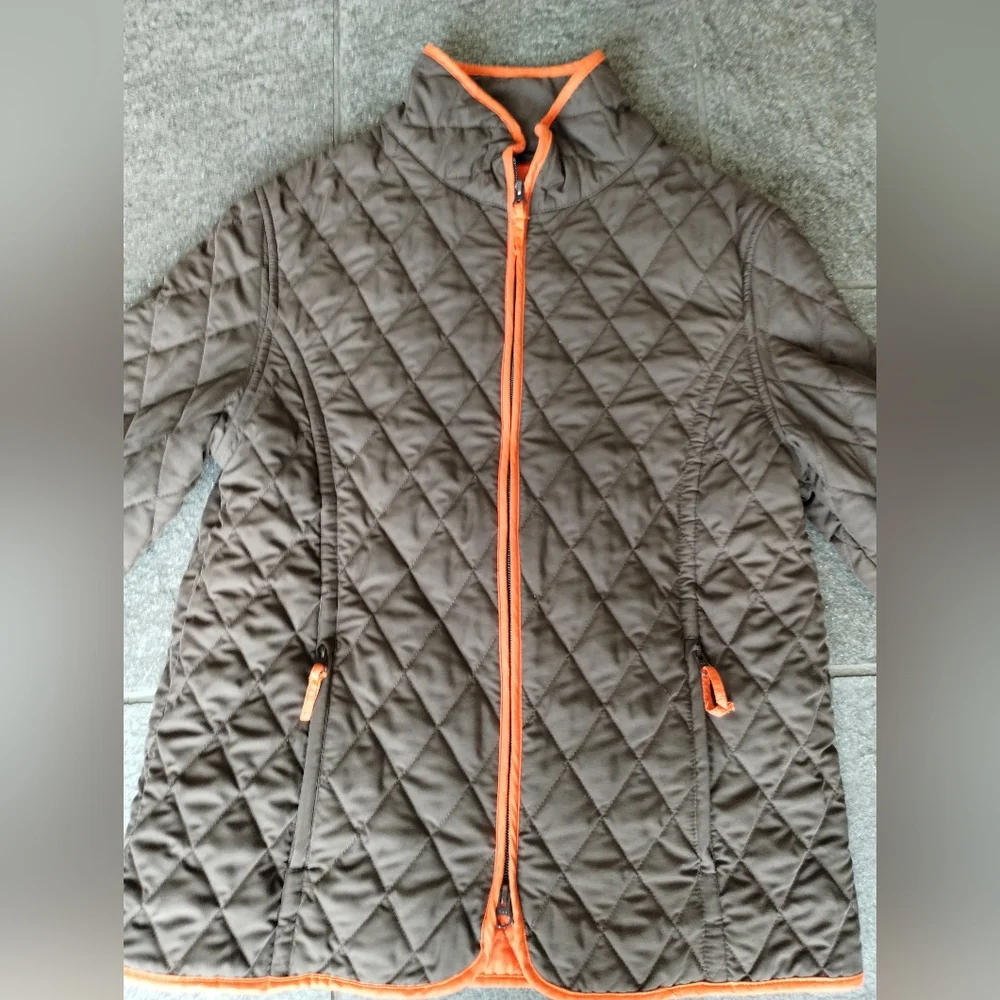 John Partridge chocolate Brown and Orange quilted full zip up comfy coat Jacket - Picture 3 of 16